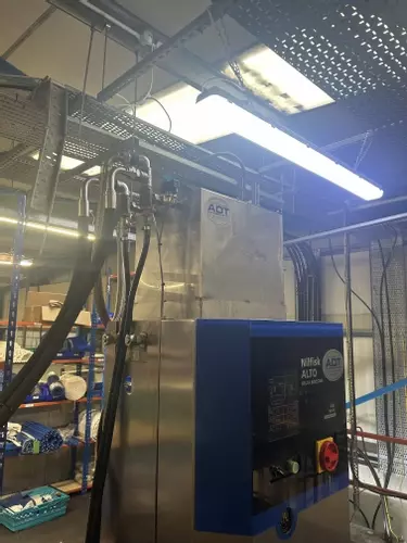 nstalled Nilfisk SC Delta multi-pump system in a food processing factory in Birmingham, complete with upgraded water tank, pipework, and control components to handle high-demand nightly clean-down operations.